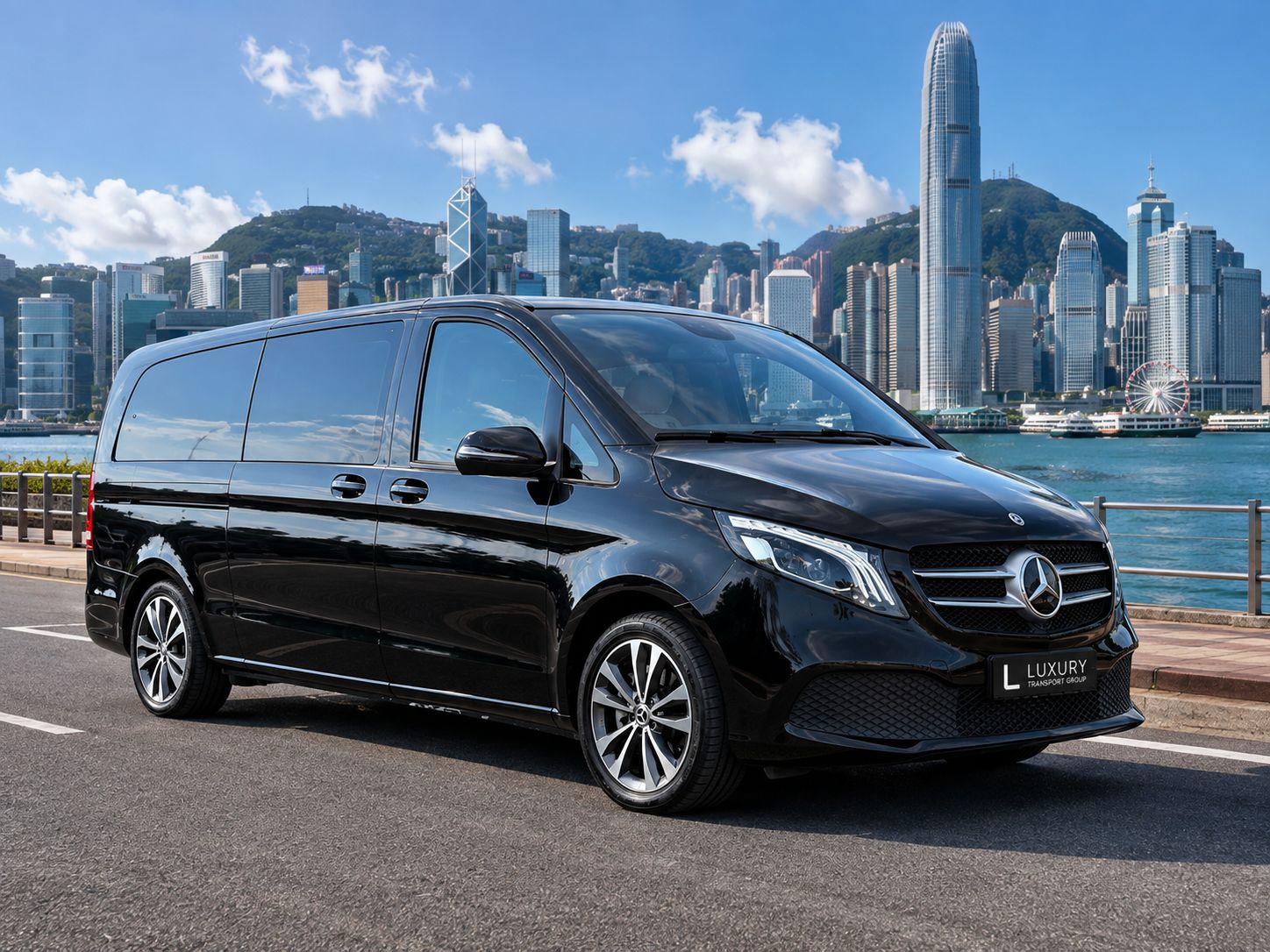 Mercedes V-Class executive people mover on the Hong Kong waterfront
