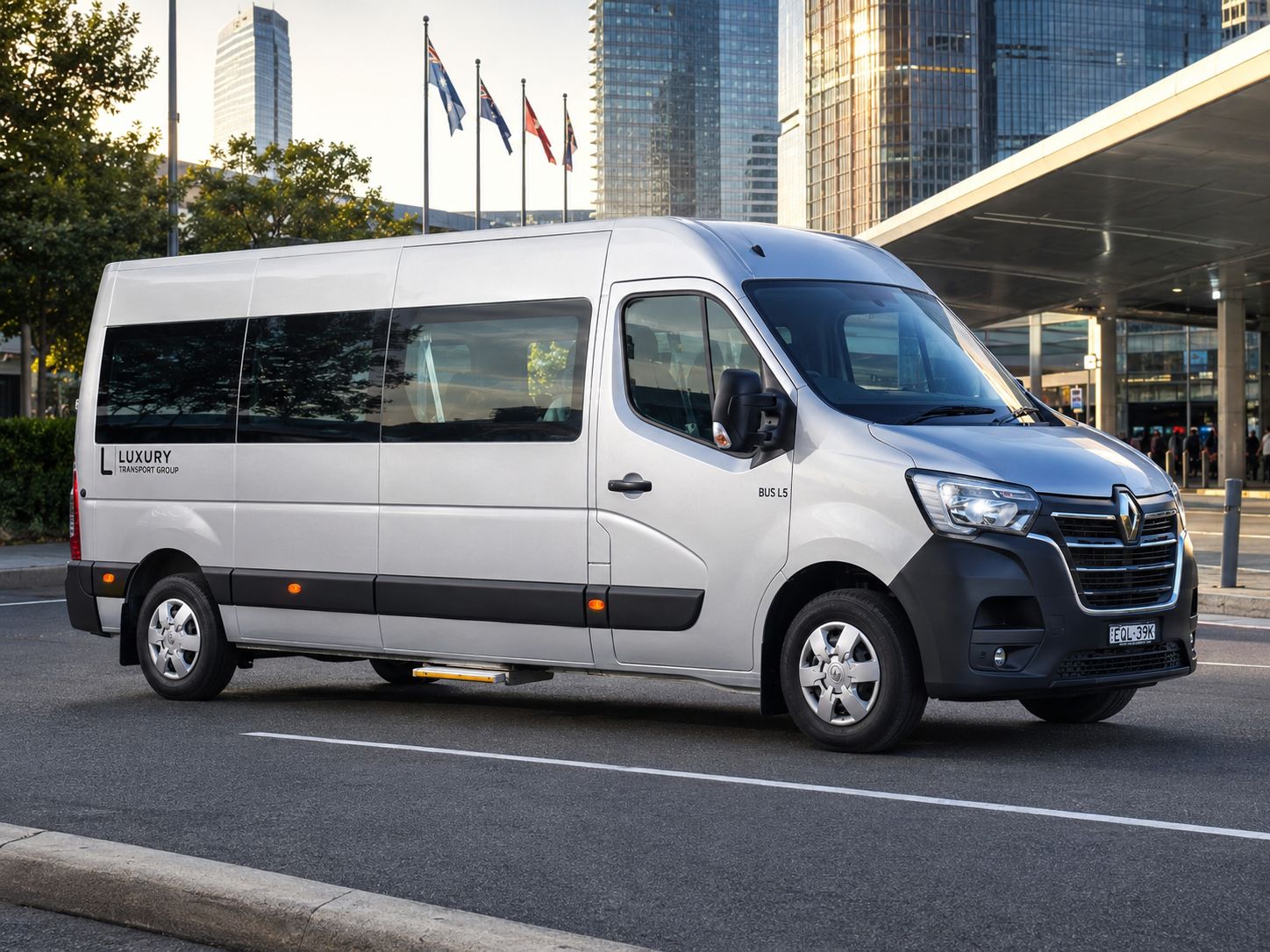 LTG-branded Renault Master minibus in the city